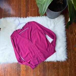 LOFT Women's Berry V-Neck Button Cardigan